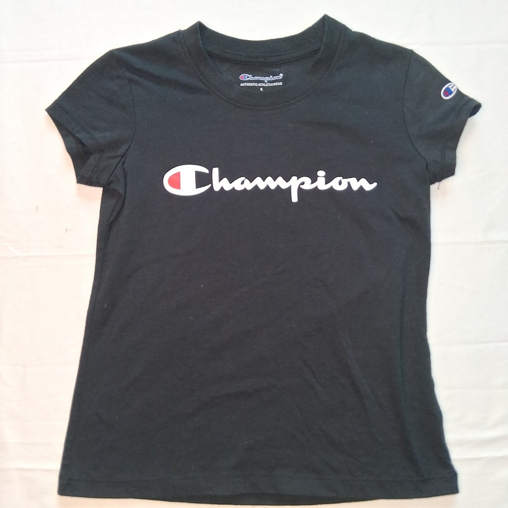 Champion Kids Black T-Shirt Short Sleeve Graphic Logo Authentic Athleticwear‎